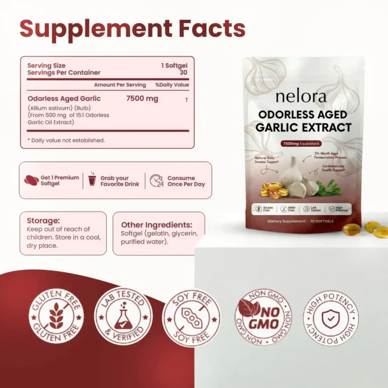 Nelora™ Aged Garlic Extract – 7500mg Odorless Softgels