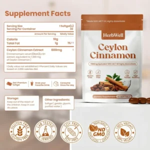 HerbWell Ceylon Cinnamon 7200mg Equivalent with MCT Oil